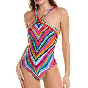 Trina Turk 'Louvre' Reversible High-Neck One-Piece Swimsuit, Multicolor